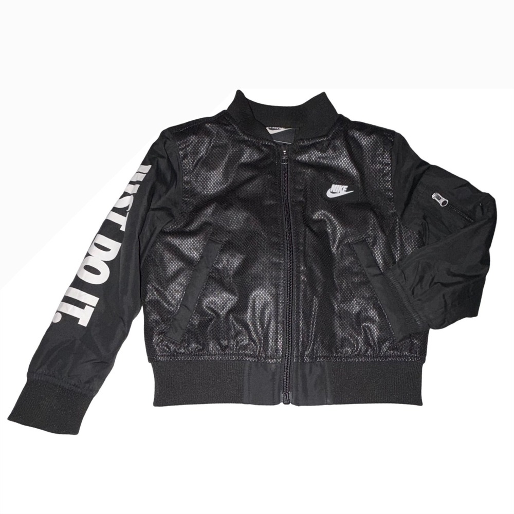 Y2K Nike Kids Black Bomber Jacket Just Do It Mesh Panels Zip Up Size 2T